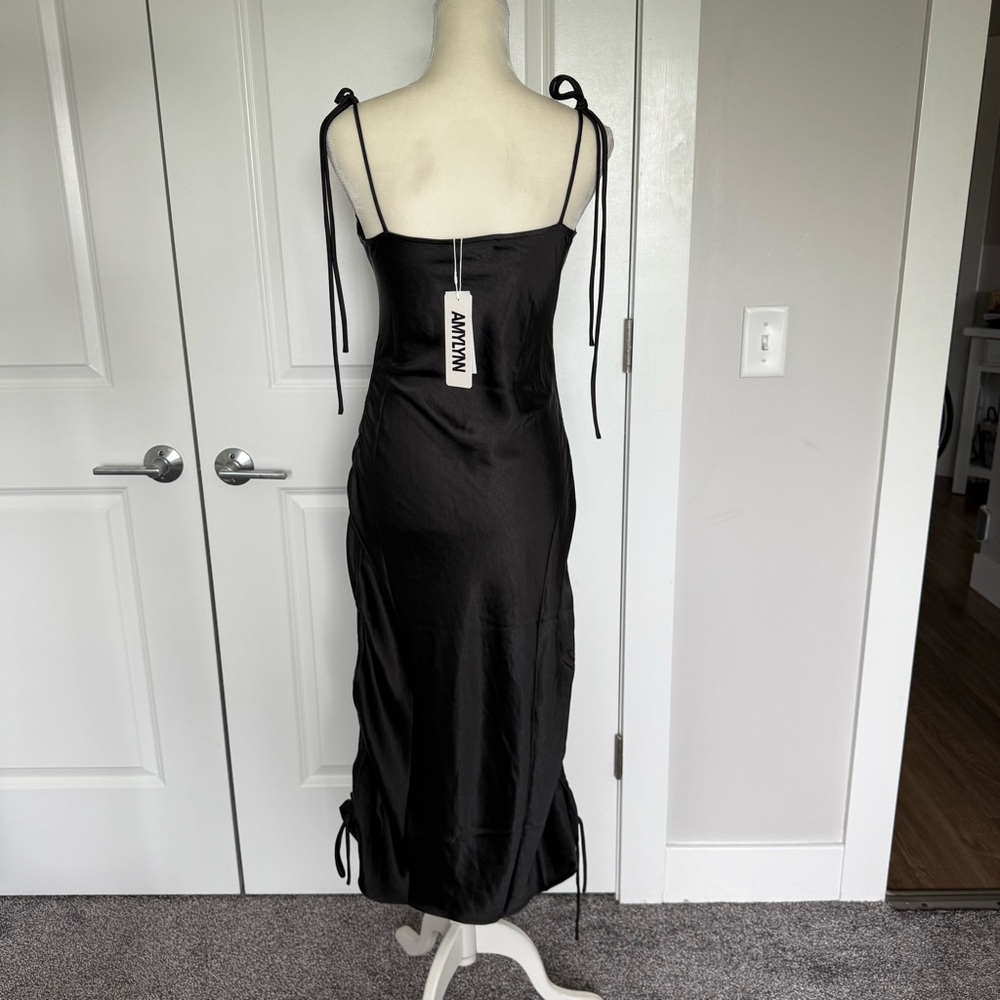 Amylynn Stella Camisole Slip Dress satin drawstring size large black - Picture 10 of 14